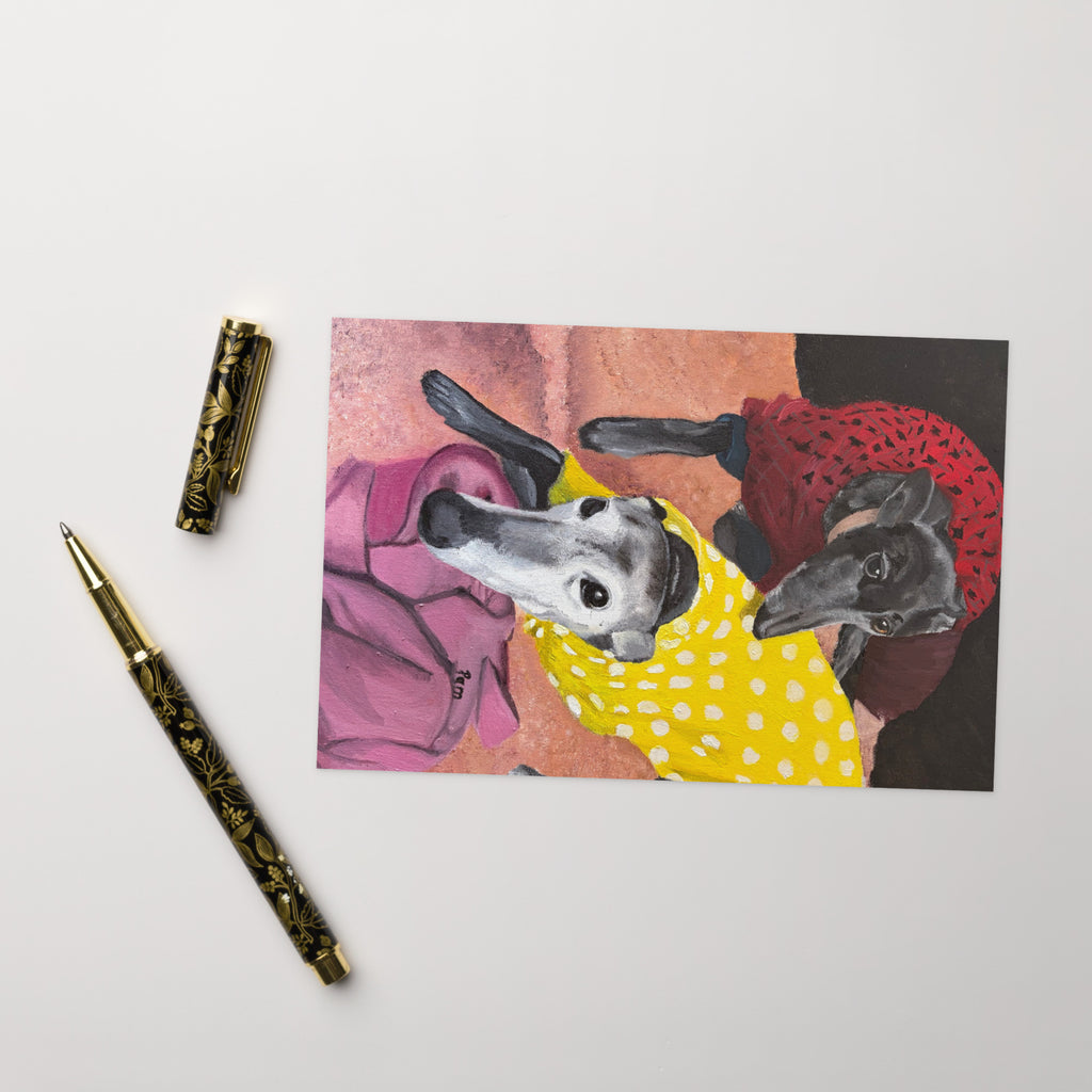 Greyhound art greeting card shown as a thoughtful gift for dog lovers