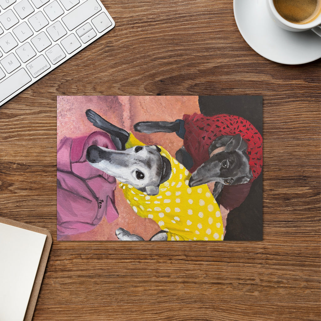 Greyhound art greeting card shown as a thoughtful gift for dog lovers