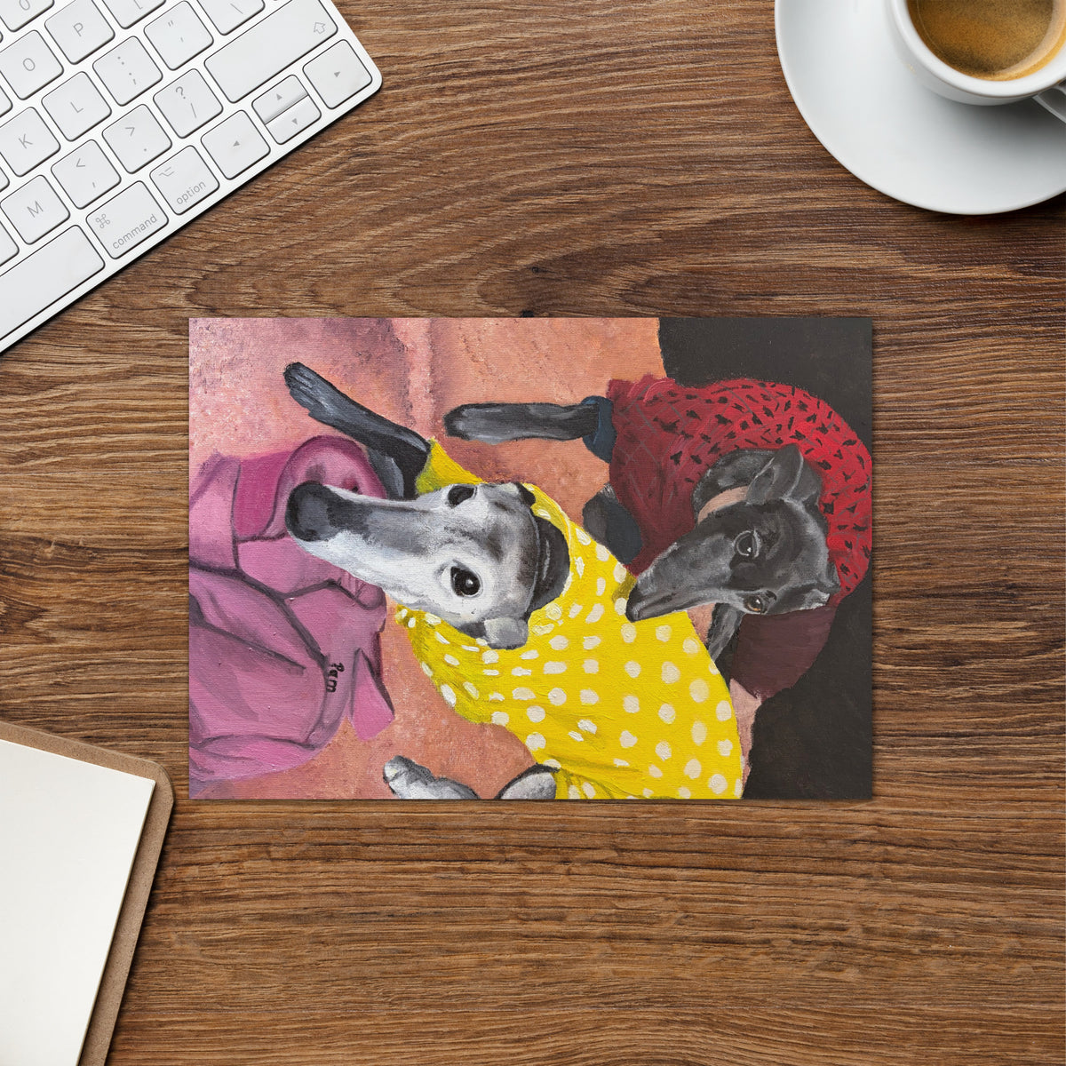 Greyhound art greeting card shown as a thoughtful gift for dog lovers