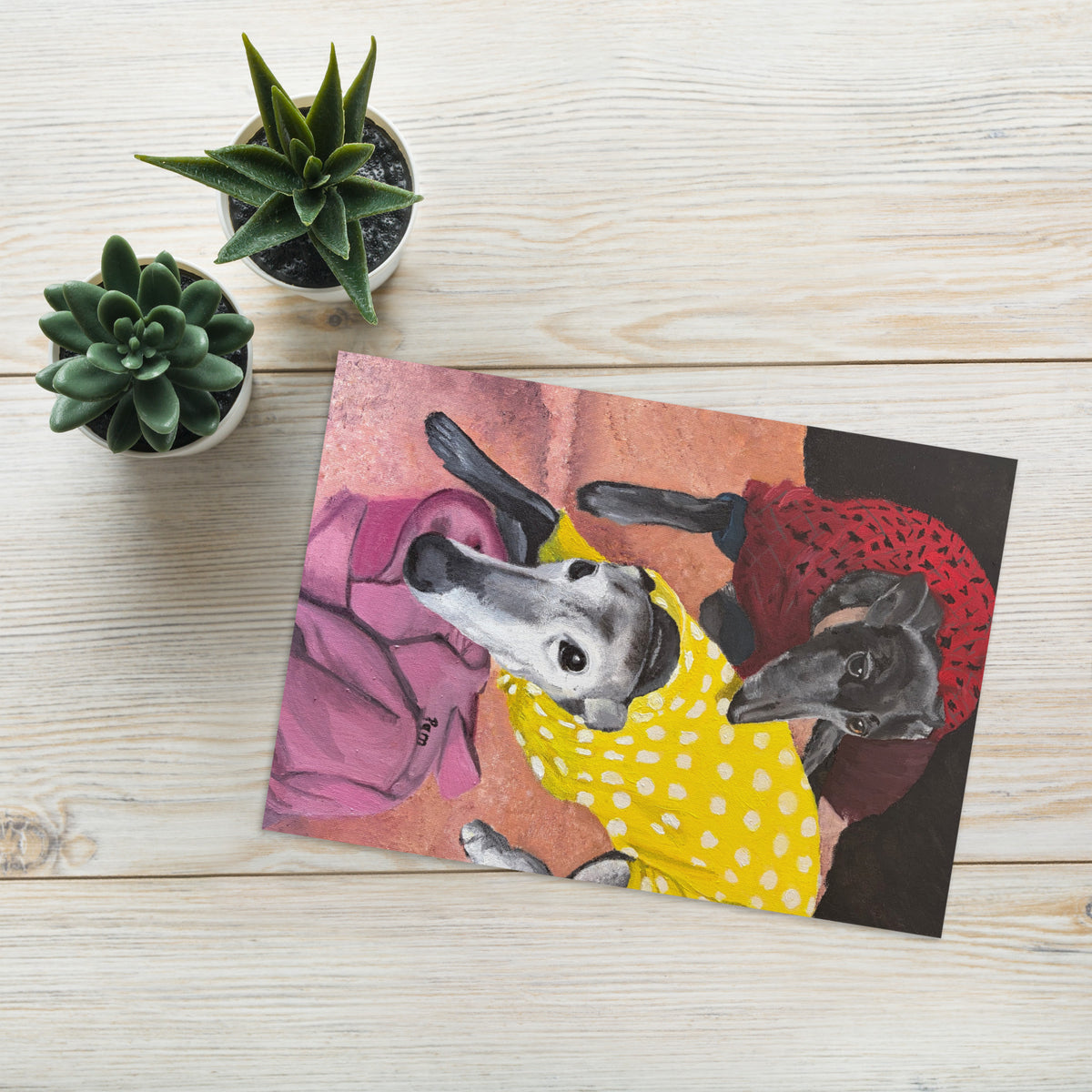 Greyhounds at Rest greeting card available in three sizes 5.83x8.27