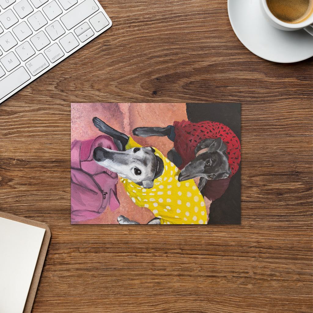 Greyhound art greeting card shown as a thoughtful gift for dog lovers
