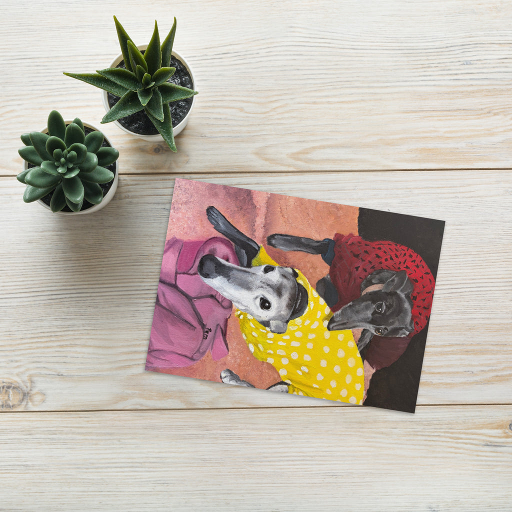 Greyhounds at Rest greeting card available in three sizes 5x7
