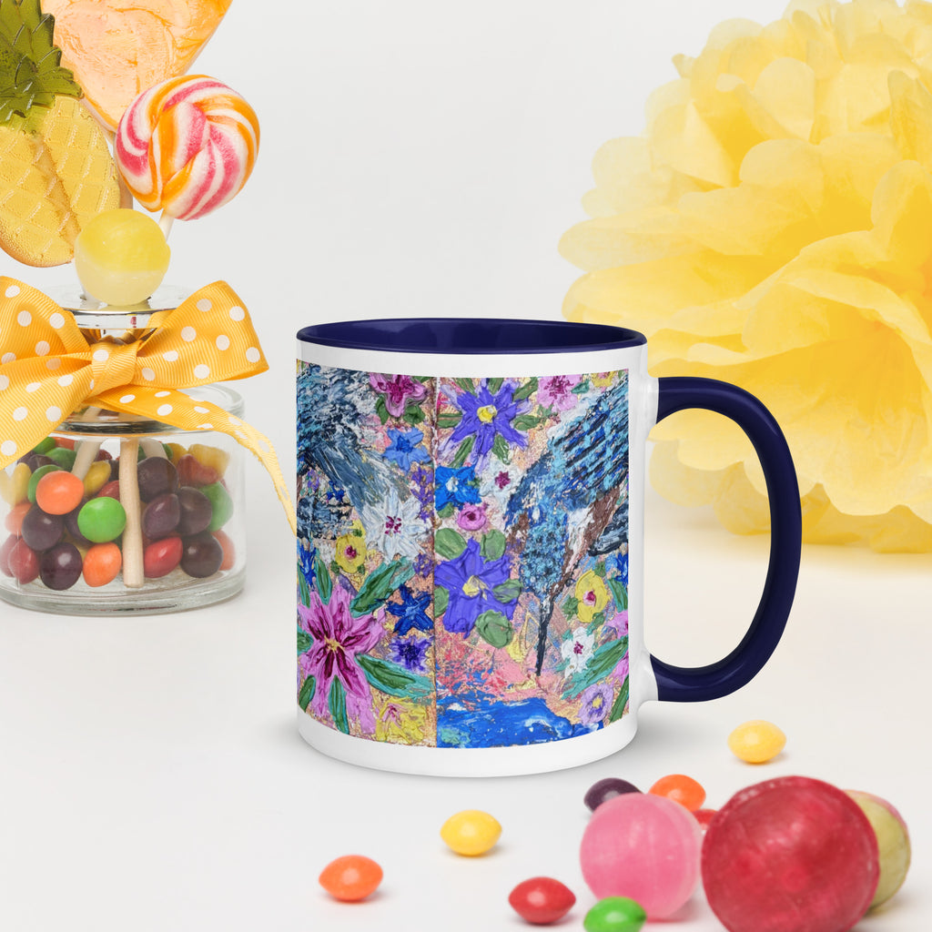 Abstract kingfisher art mug with a colourful interior by Pure Art Moments