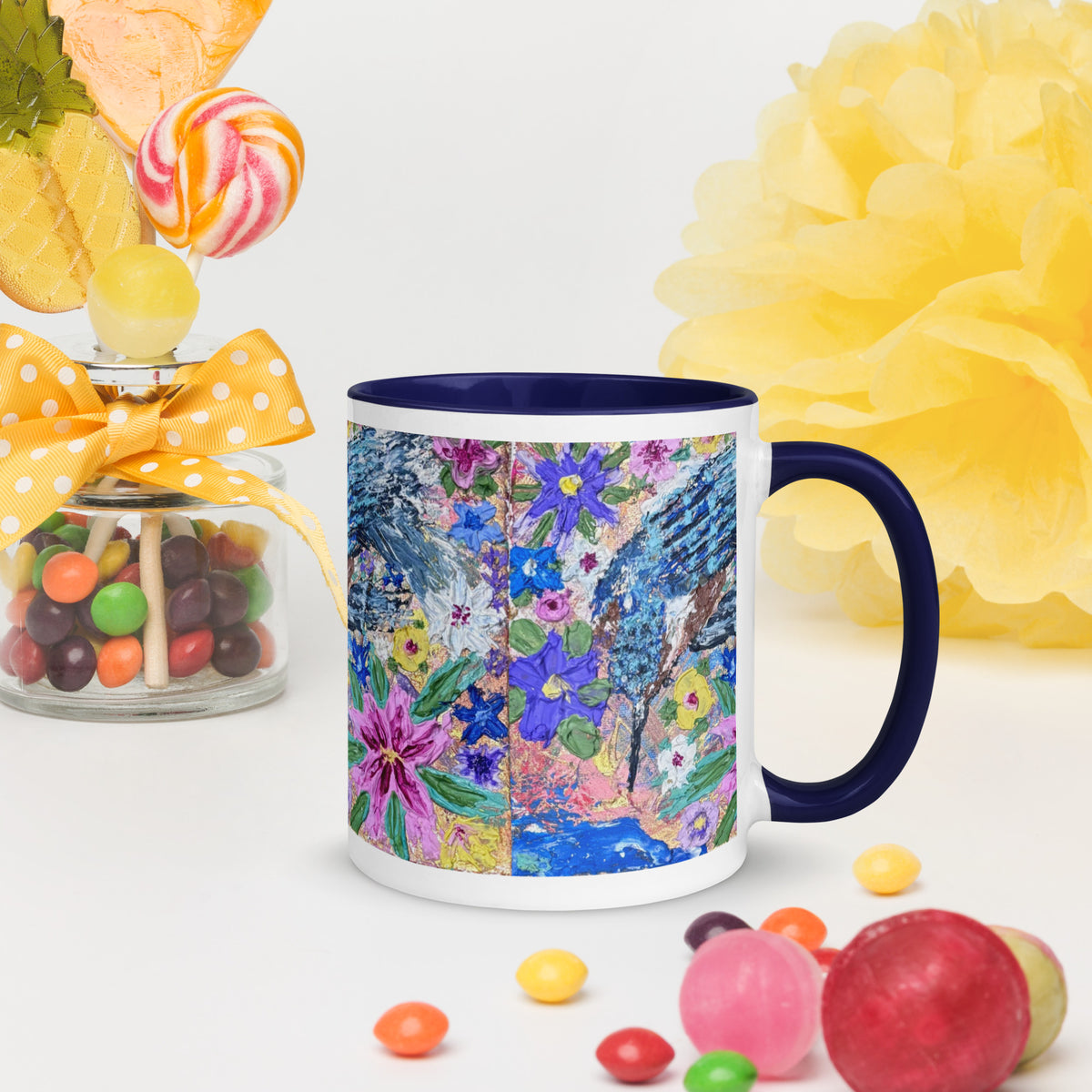 Abstract kingfisher art mug with a colourful interior by Pure Art Moments